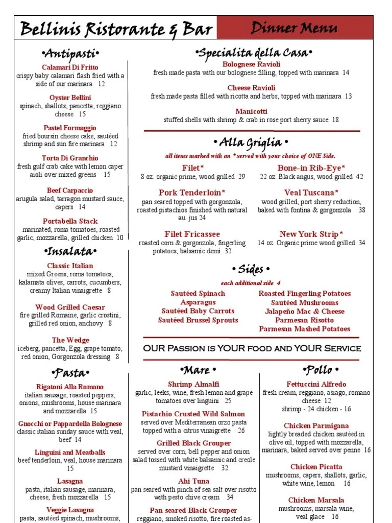 Bellinis Main Menu PDF Italian Cuisine Salad