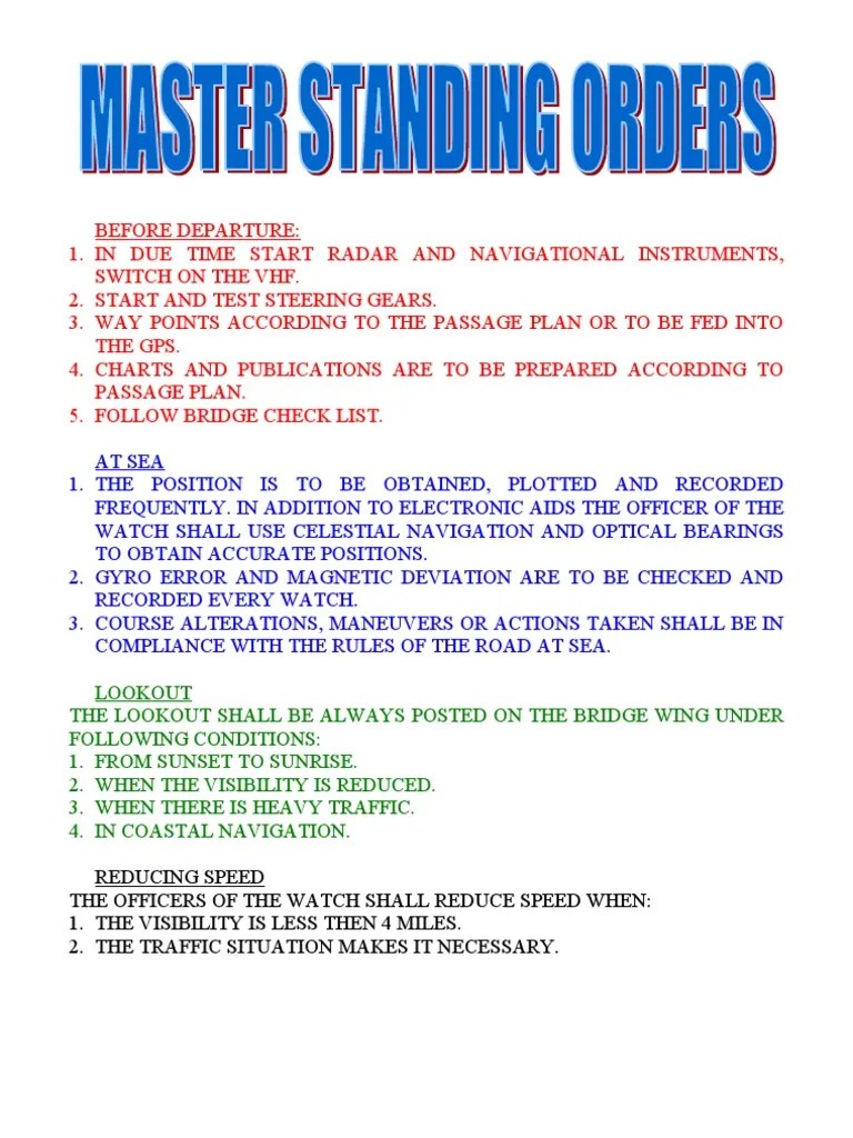 Master Standing Order PDF Navigation Water Transport