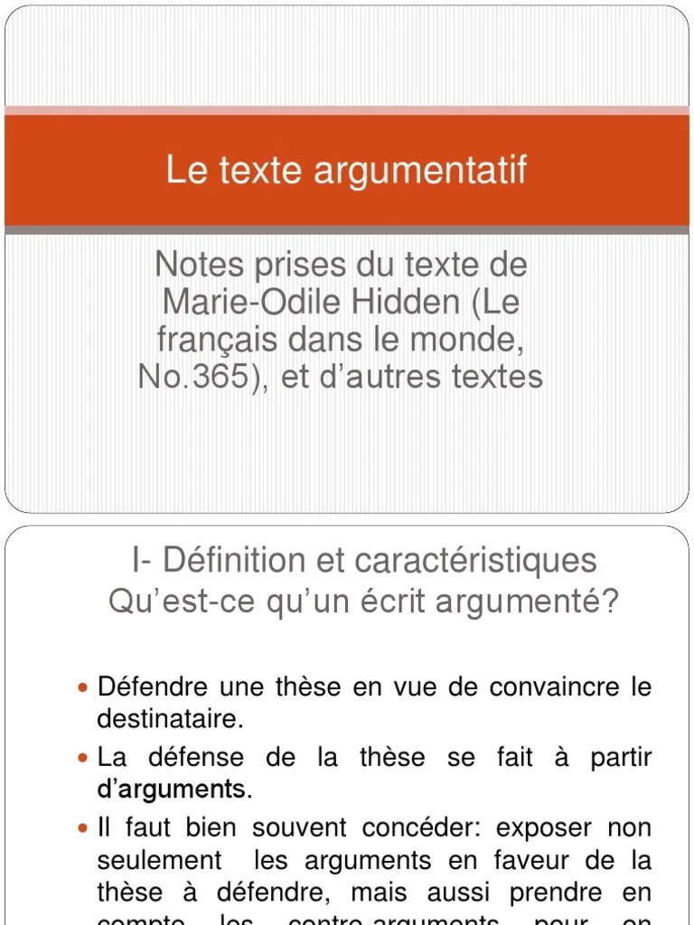 Le Texte Argumentatif Def Langue française Lecture (Processus)