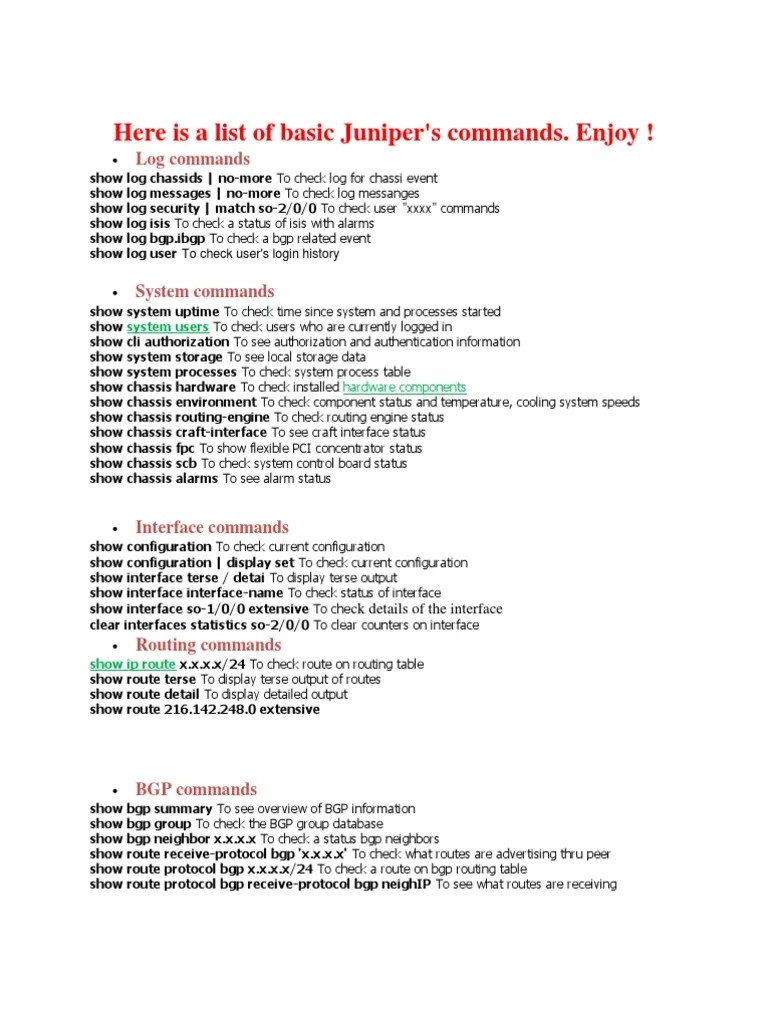 Cli Ist of Basic Juniper's Commands Multiprotocol Label Switching Protocols