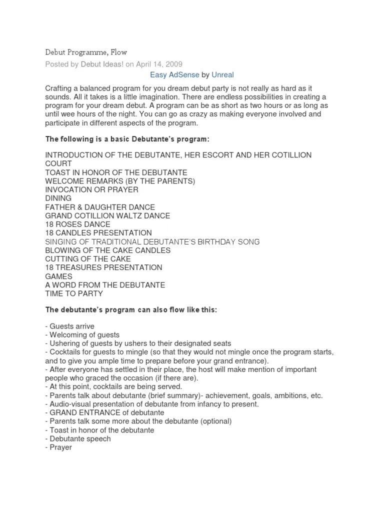 Sample Debut Party Program Script Peatix