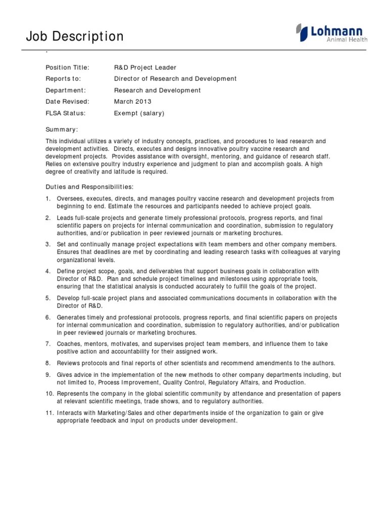 Job Description Goal Research And Development