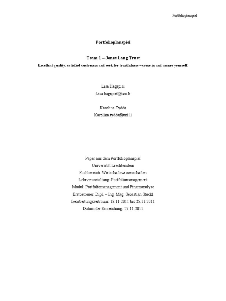 Seminararbeit Portfolio Planspiel WS1011