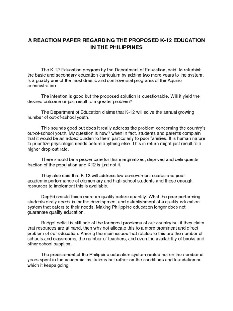 See more ideas about research paper, nursing research, quantitative research. Reaction Paper Regarding the Proposed k12 Education