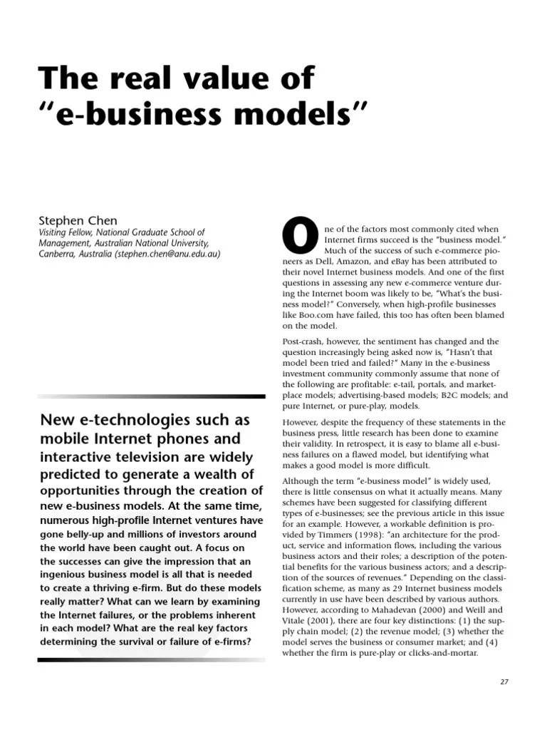 C. The Real Value of EBusiness Models PDF Online Shopping