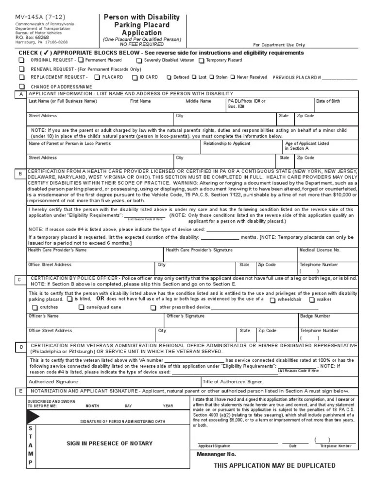 Disabled Parking Permit Identity Document Disability