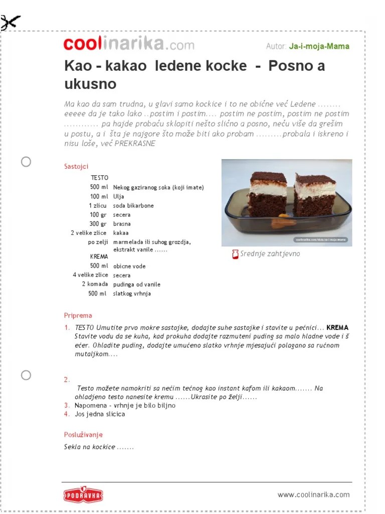 Kao Kakao Ledene Kocke Posno A Ukusno | PDF