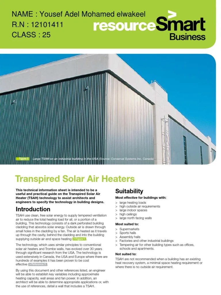 Transpired Solar Air Heaters PDF Hvac Duct (Flow)
