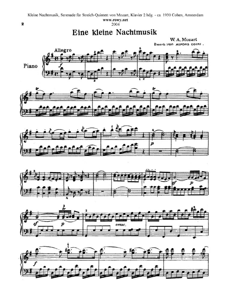 WA Mozart Eine Kleine Nachtmusik K.525 for PIANO