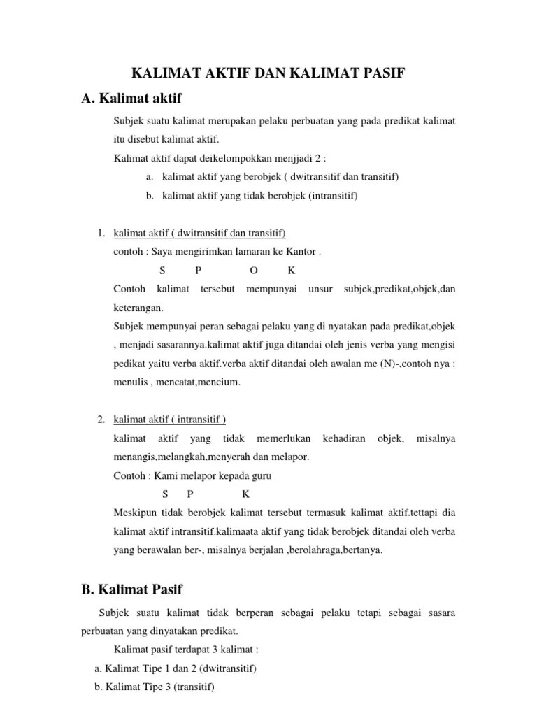 Kalimat Aktif Transitif Dan Intransitif Jenis Jenis Kalimat Kalimat A Pengertian Kalimat Adalah Gabungan Dari Dua Kata Atau Lebih Yang Menghasilkan Sebuah Pengertian Dan Pola Tertentu Dengan Ppt Download Media