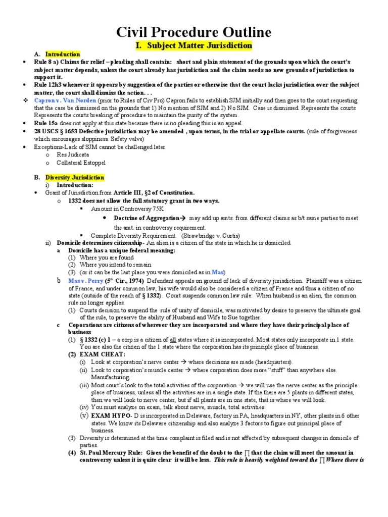 civ_pro_1 (1) Diversity Jurisdiction Minimum Contacts