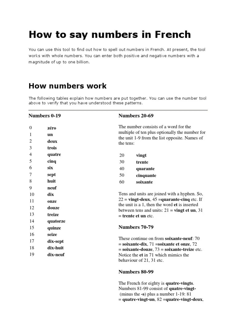 How to Say Numbers in French French Language English Language