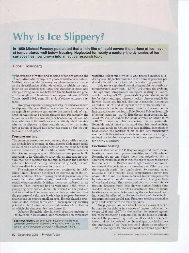 Why Is Ice Slippery R. Rosenberg Download Free PDF Ice Chemistry