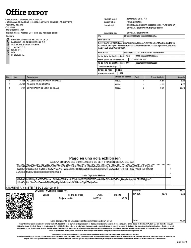 Office Depot PDF Factura México
