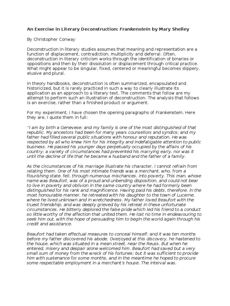 An Exercise in Literary Deconstruction Deconstruction Frankenstein