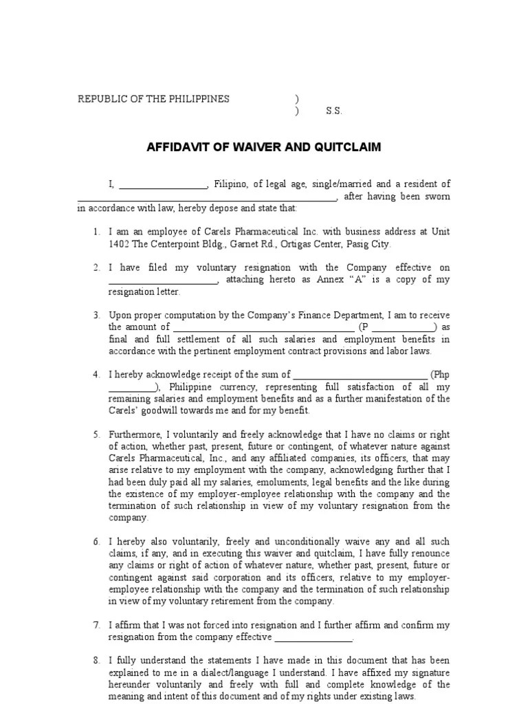 Quitclaim(Resign) Affidavit Notary Public