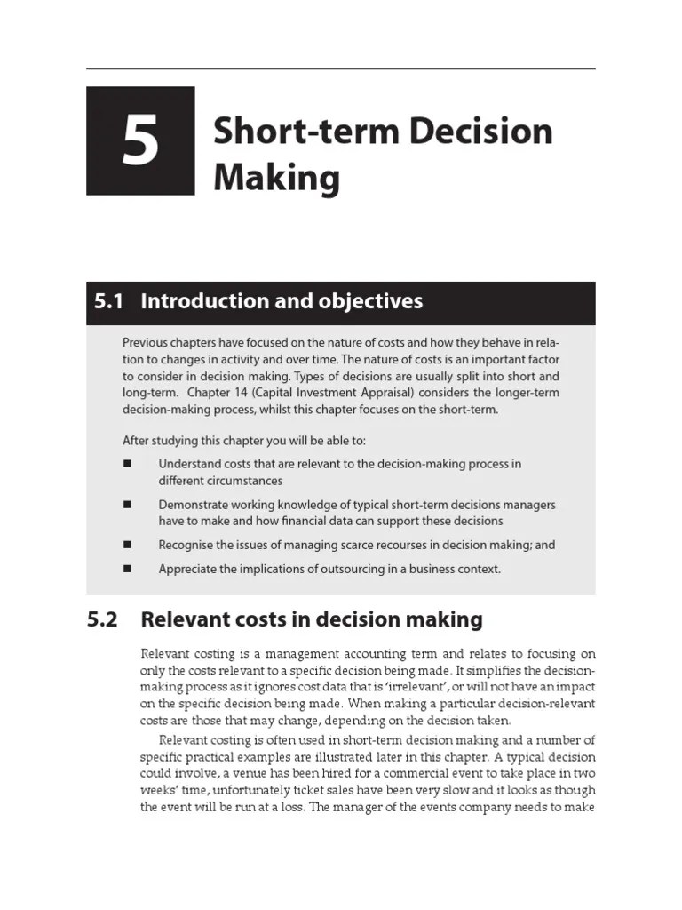 Short Term & Long Term Decision Making Goal Management Accounting
