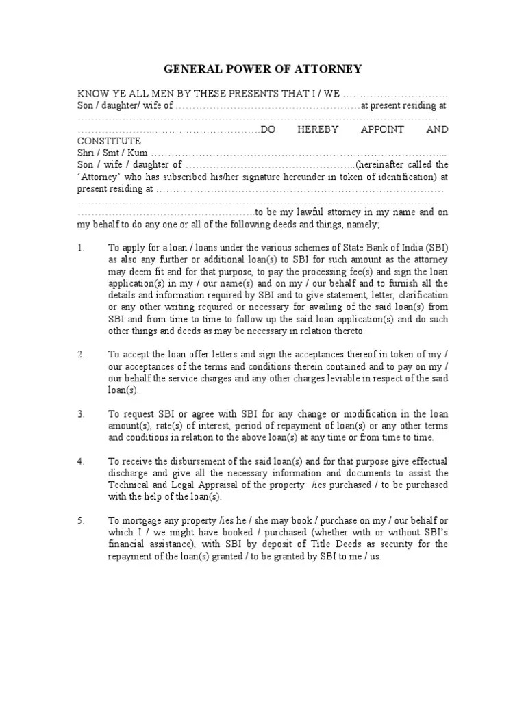 General Power of Attorney Mortgage Law Loans