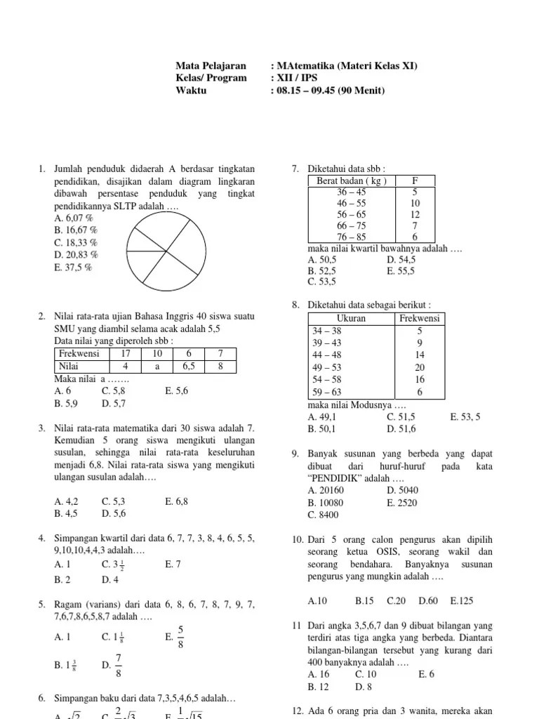 Soal-Soal Matematika Materi Klas XI-IPS | PDF