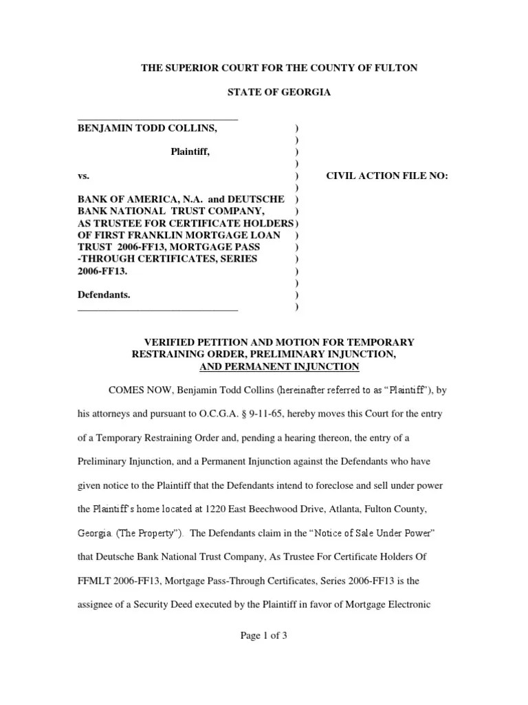 Motion For Temporary Restraining Order and Required