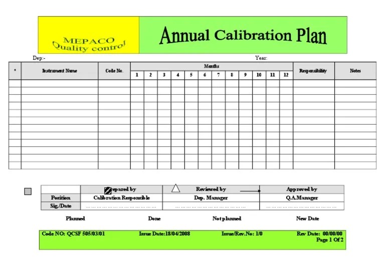 Annual Calibration Plan