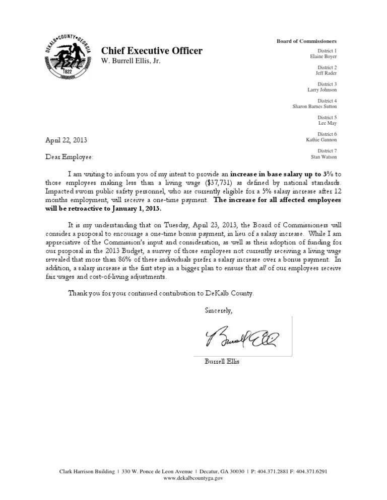 Letter To Employees Regarding Teamwork . CEO Letter to Employees Regarding 3% Living Wage Salary ...