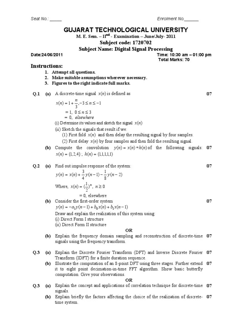 digital signal processing question paper Discrete Fourier Transform
