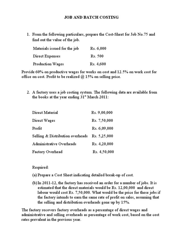 Job and Batch Costing PDF Cost Prices