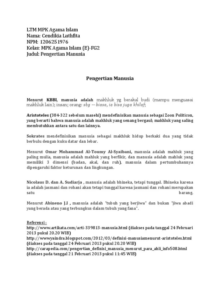 Pengertian Manusia-Tugas Agama | PDF