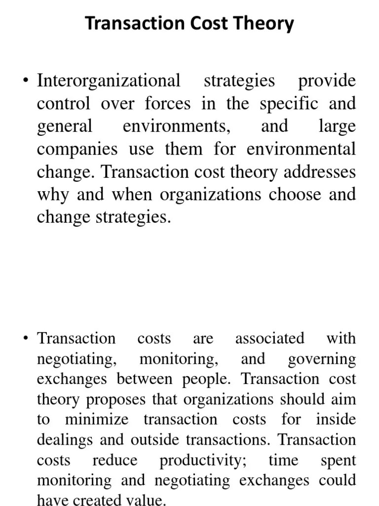Transaction Cost Theory complete explanation Transaction Cost