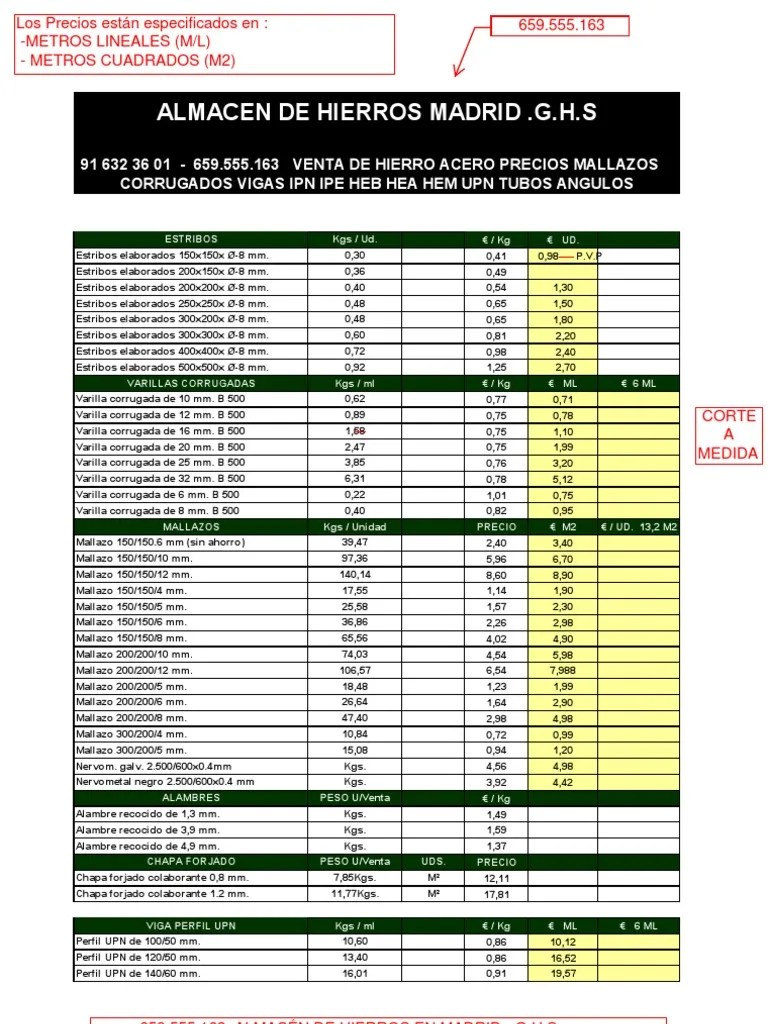 Lista Precios Hierros Reglas Ingeniería