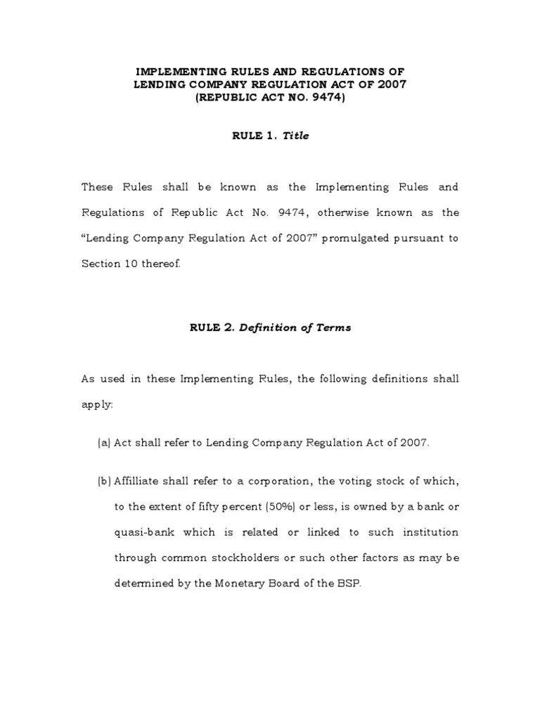 Implementing Rules and Regulations of The Lending Company Regulation