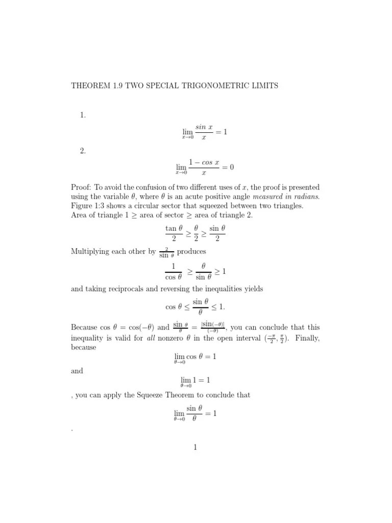 Calculus Chapter 1.3 Theorem 1.9 Two Special