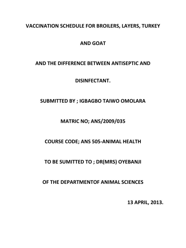 Vaccination Schedule for Broilers Disinfectant Antimicrobial