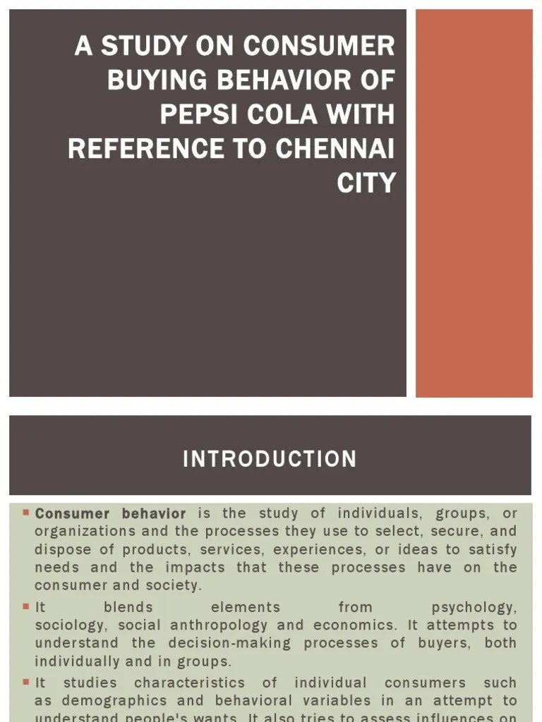consumer buying behaviour of pepsi cola Pepsi Co Behavior