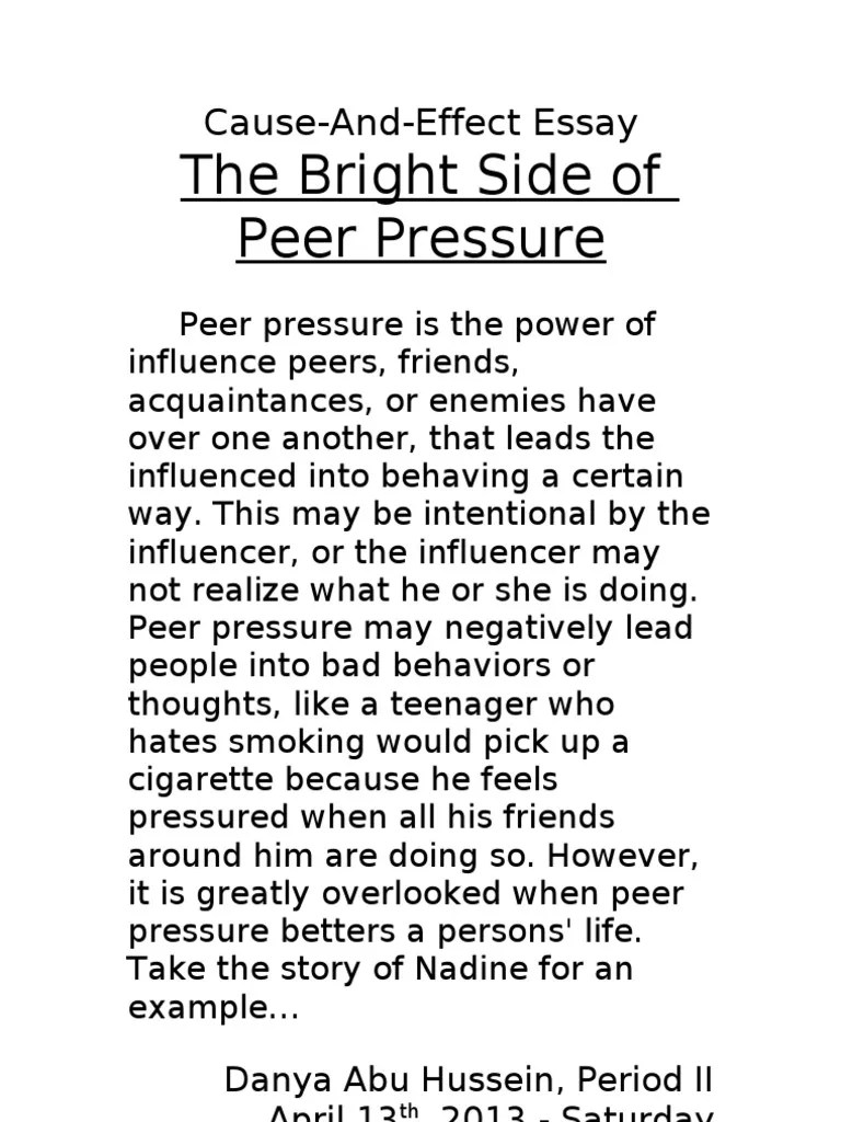 Cause and Effect Essay Peer Pressure Social Psychology Psychological Concepts