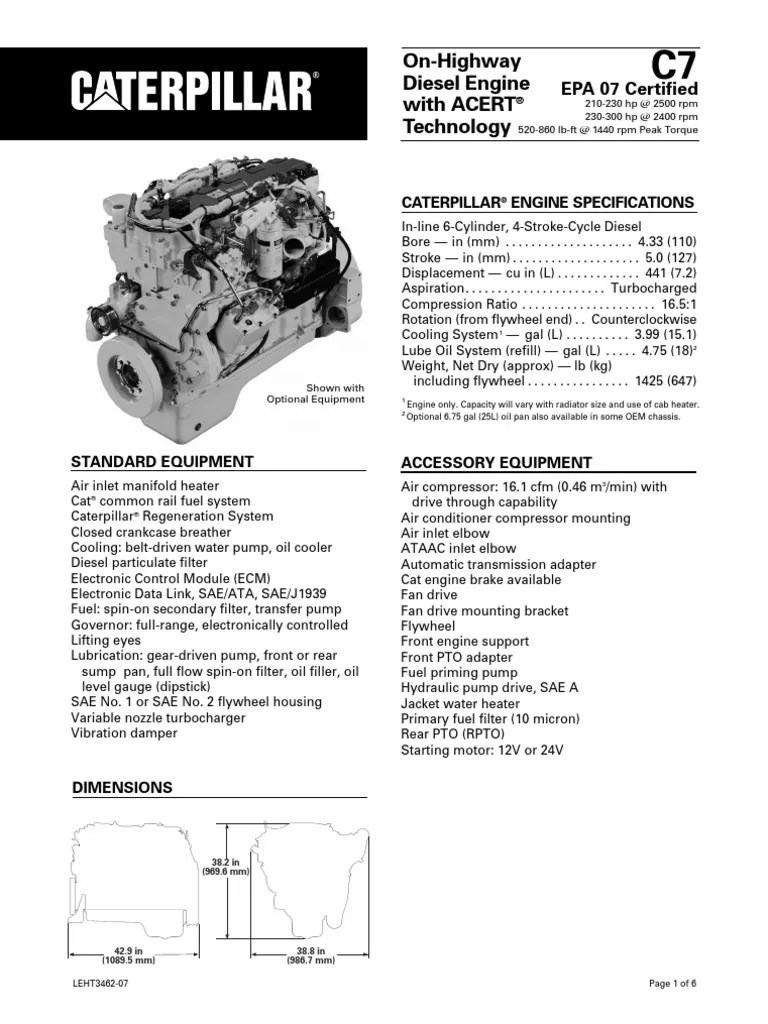 Caterpillar C7 Engine Specs Diesel Engine Horsepower