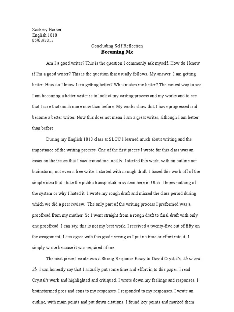 Social pressure on american females to achieve a nearly impossible thinness. Self Reflection Paper 2nd Final Proofreading Essays