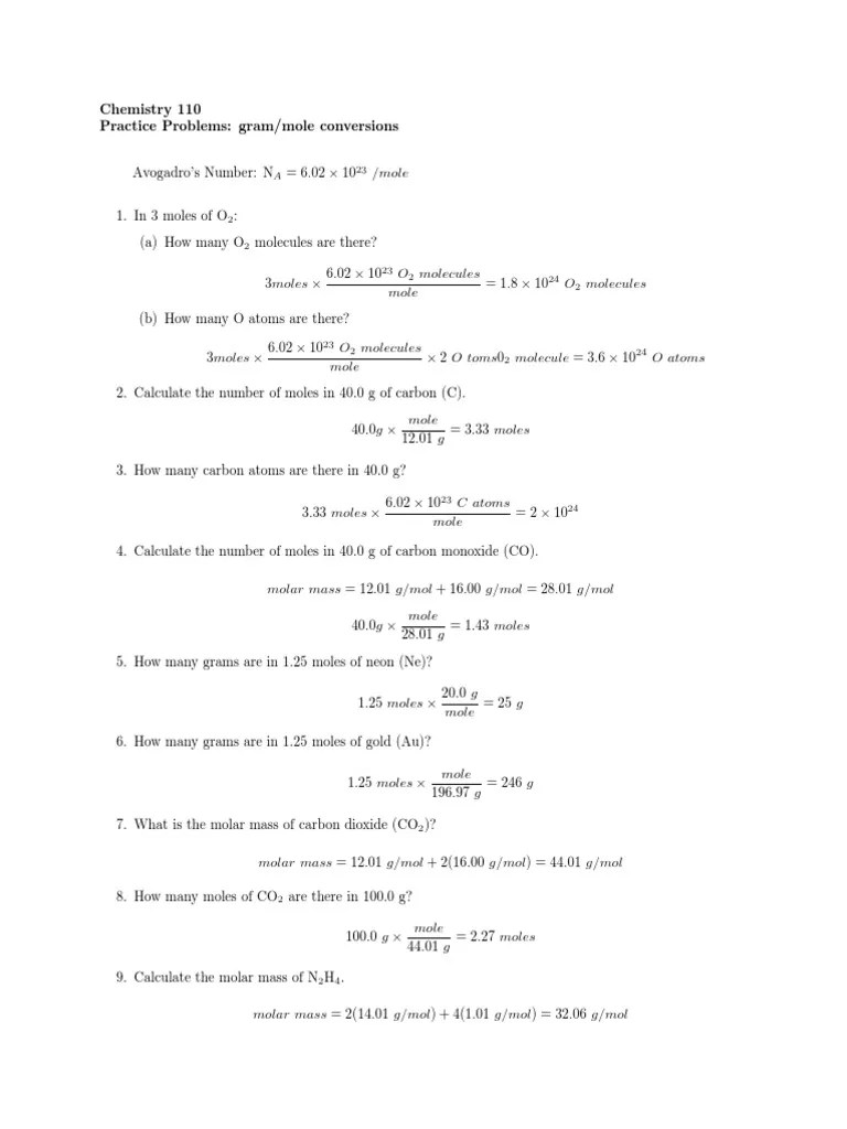 Key Worksheet Moles PDF
