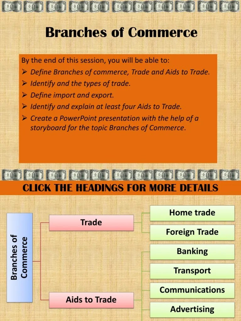 Branches of Commerce PPT Warehouse Exports