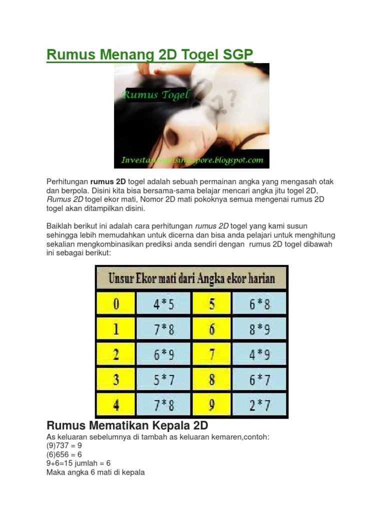 Rumus Menang 2D Togel SGP