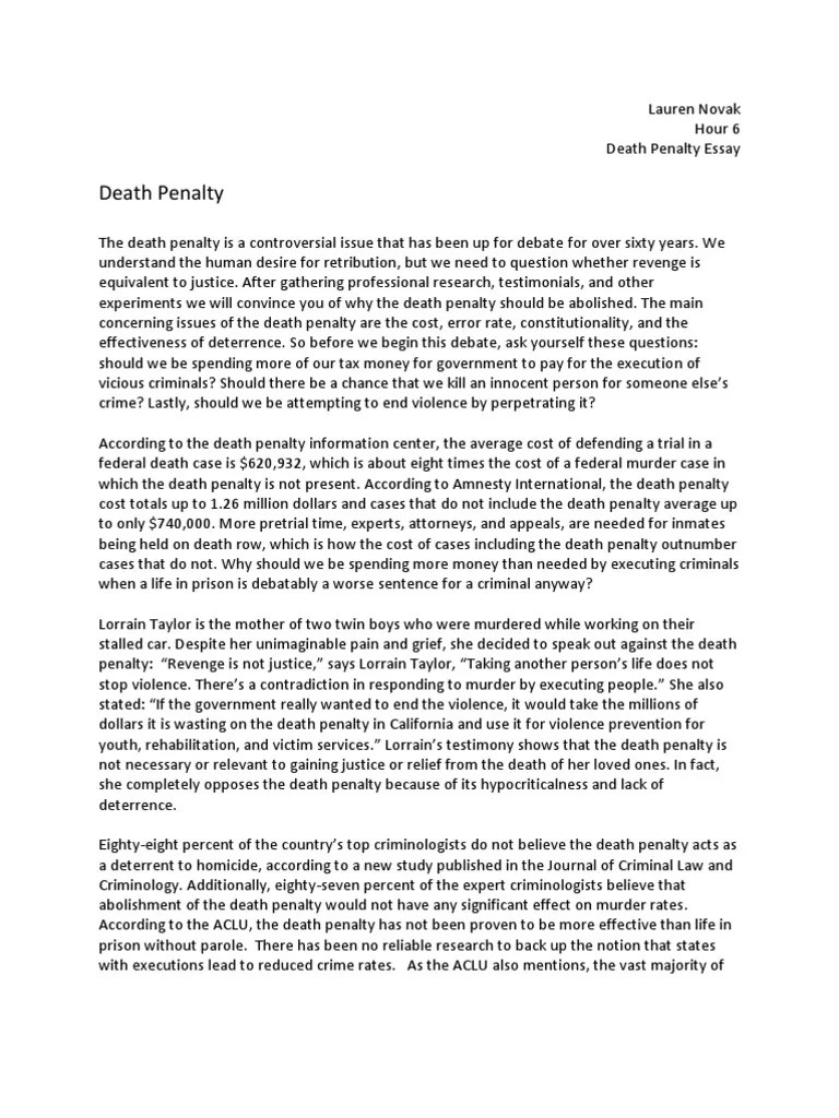 Anti Death Penalty Essay Deterrence (Legal) Capital