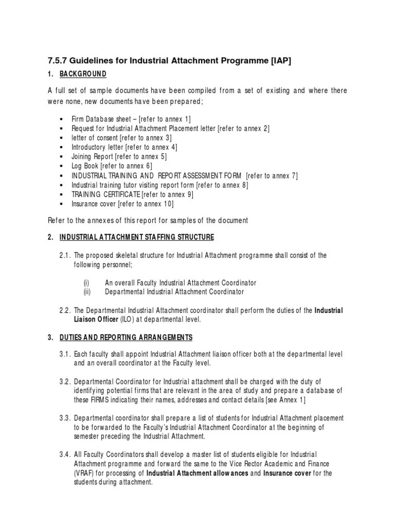 Guidelines For Industrial Attachment Programme PDF Students