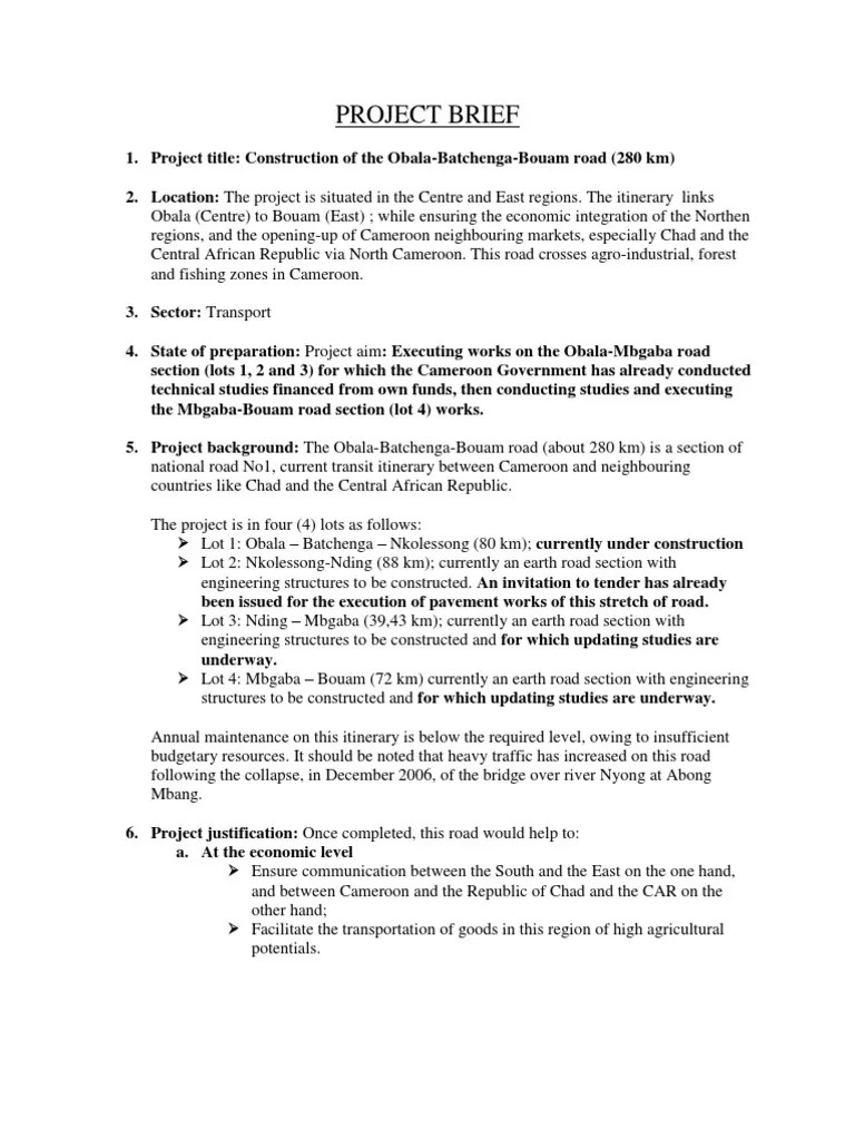 Construction Project Brief Sample2 PDF Road Cameroon