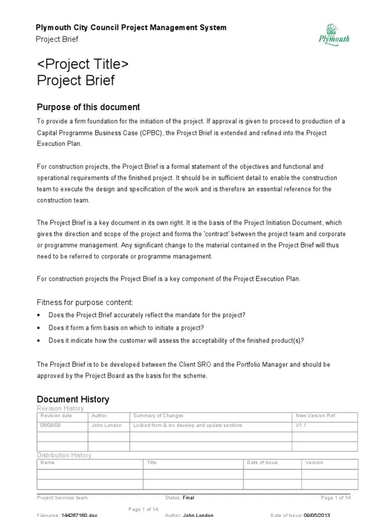 Construction Project Brief Template4 Project Management Project Manager
