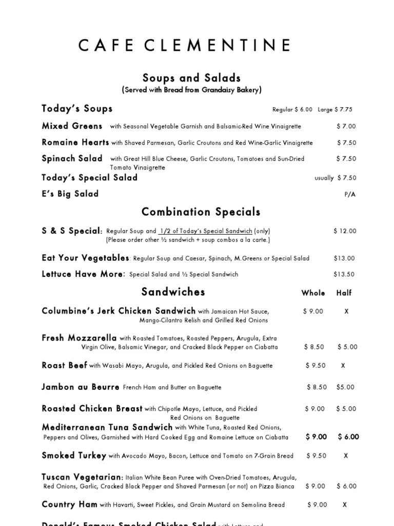 Cafe Clementine Menu PDF Salad Western Cuisine