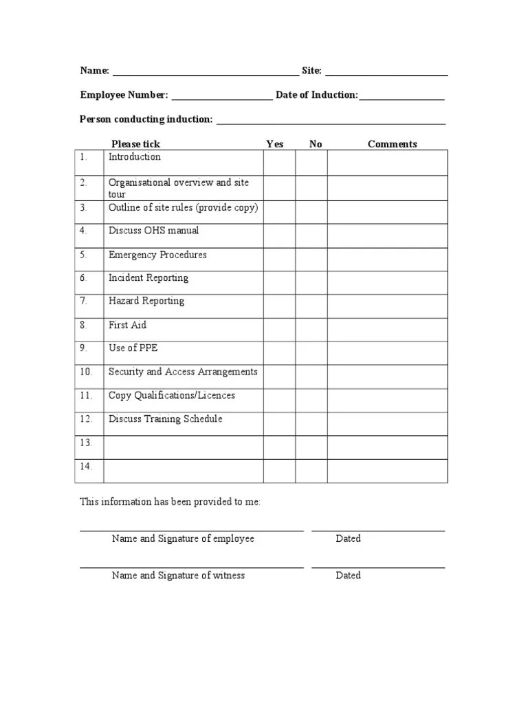 Basic Induction Checklist