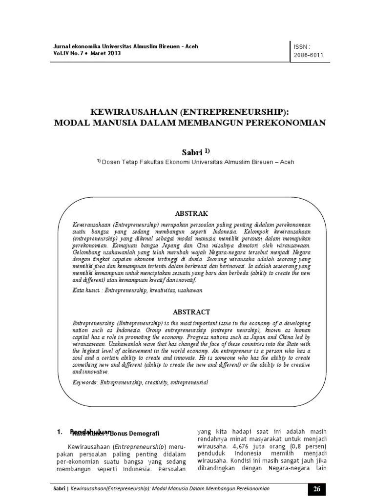 KEWIRAUSAHAAN (ENTREPRENEURSHIP) Jurnal MODAL MANUSIA DALAM MEMBANGUN