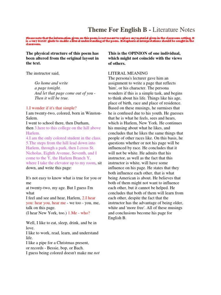 Theme For English B PDF