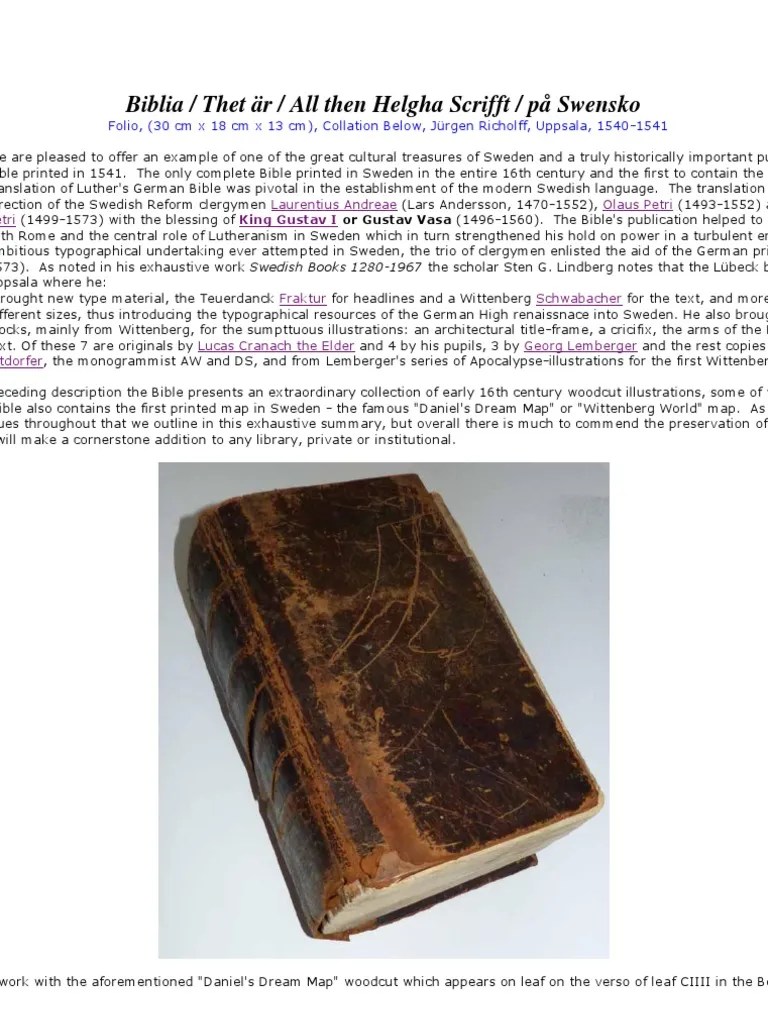 Gustav Vasa BIBLE, 1541. Pay Pal E Bay